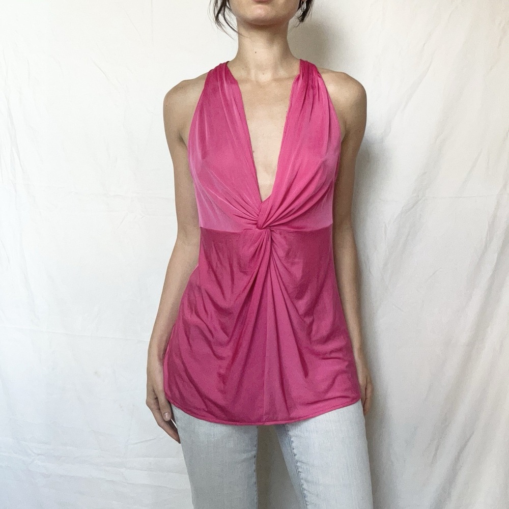 2000s Victoria's Secret Hot Pink Halter Wrap Mini Dress Y2K Club Sexy Romantic